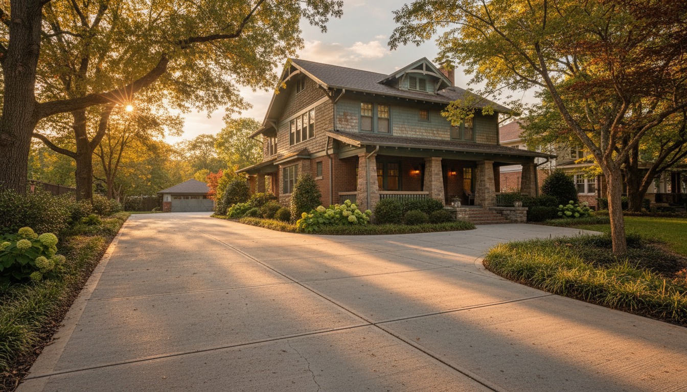 Long-lasting concrete driveway on a mature home